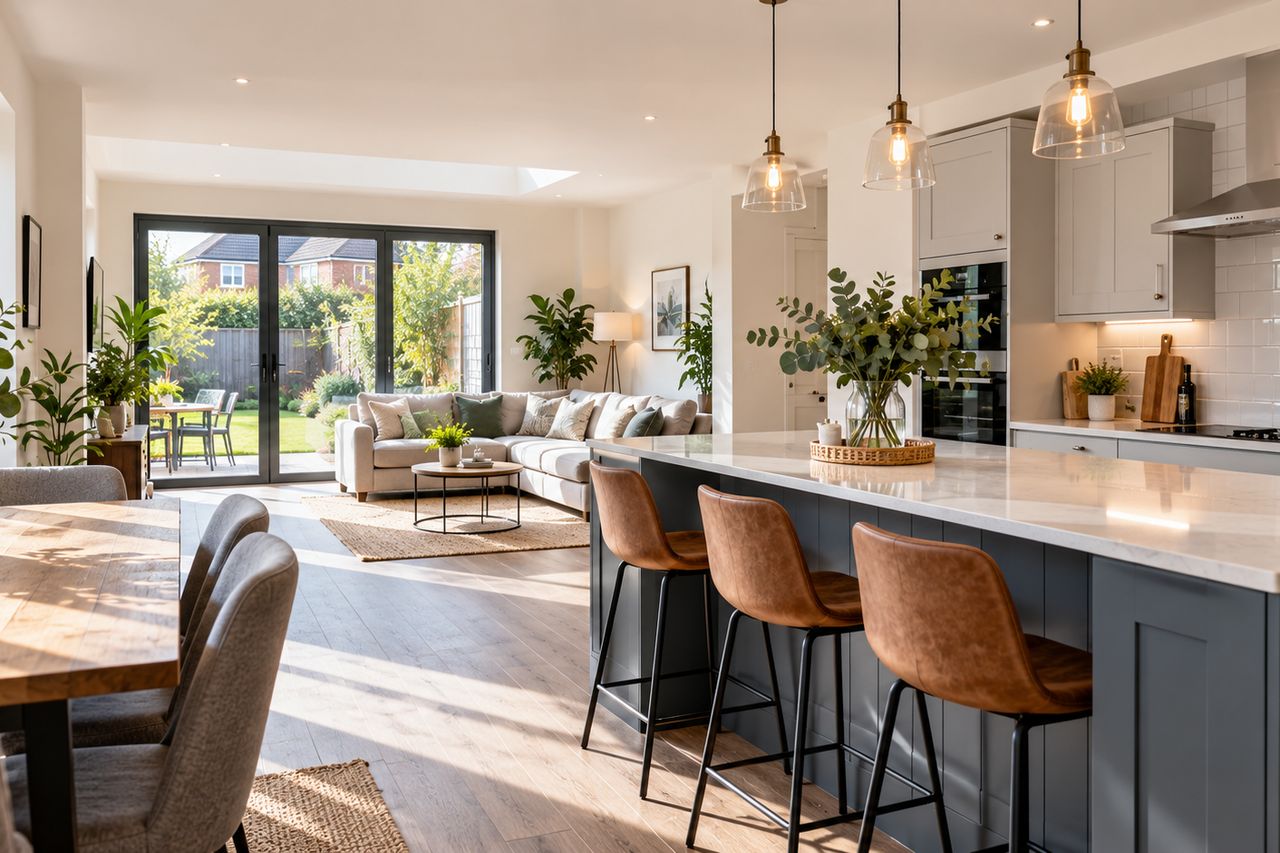 Bright open-plan kitchen and living area